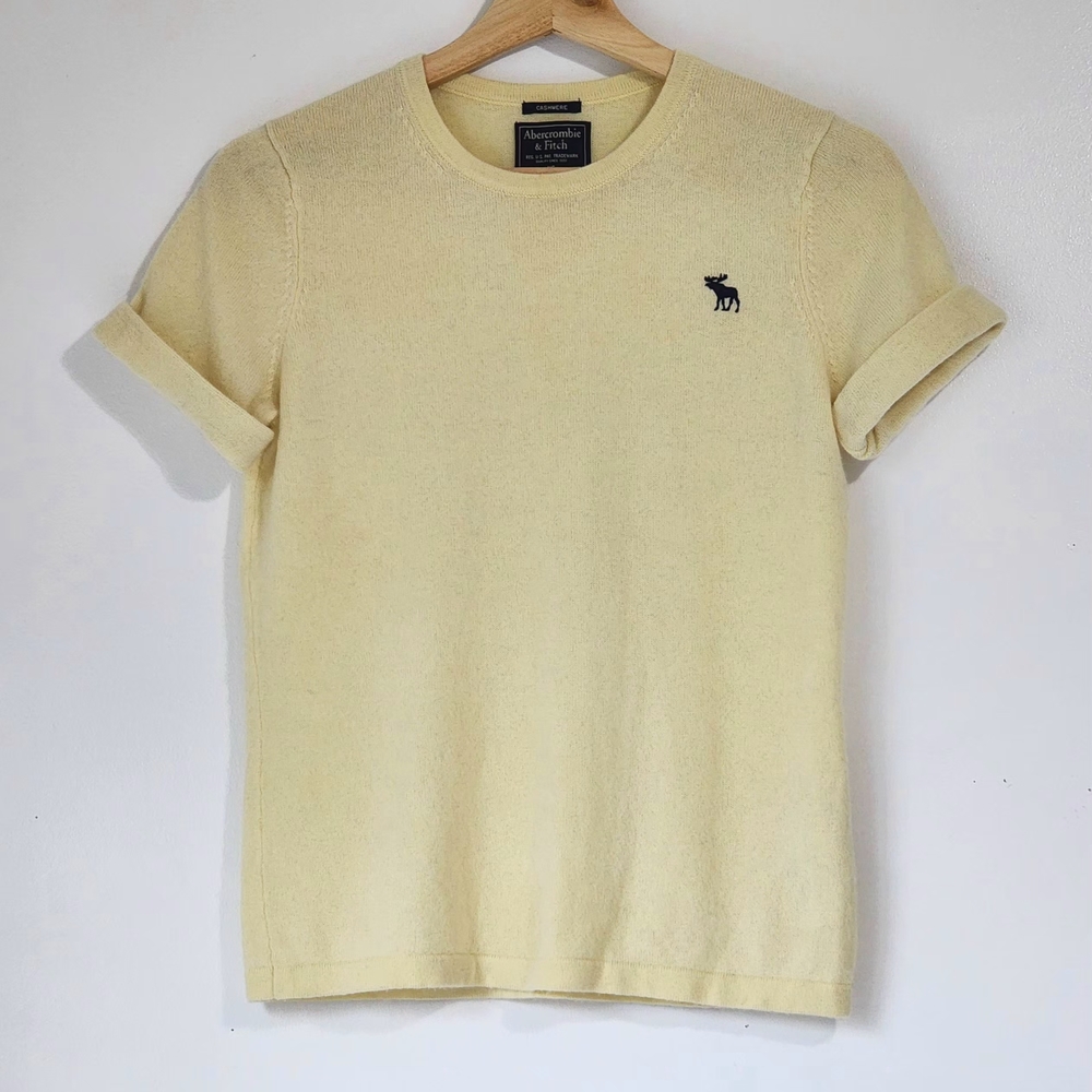 Abercrombie & Fitch Butter Yellow short-sleeved  100% cashmere sweater Sz XS Y2K